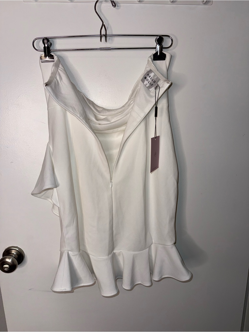 Hello Molly White Strapless Ruffle Hem Mini Dress Coquette Bridal Bachelorette - Picture 7 of 8
